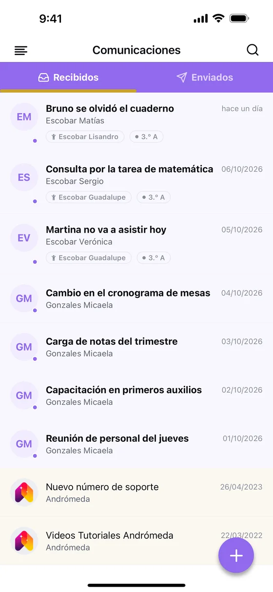 La bandeja de comunicaciones de la app, con los mensajes recibidos